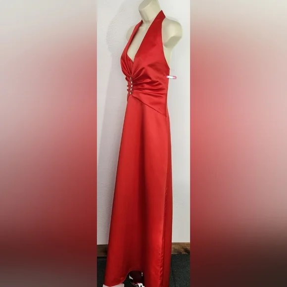 Impressions Dress 1990s Rhinestone Buttons Ruched Top Red Size 12 - Picture 4 of 12